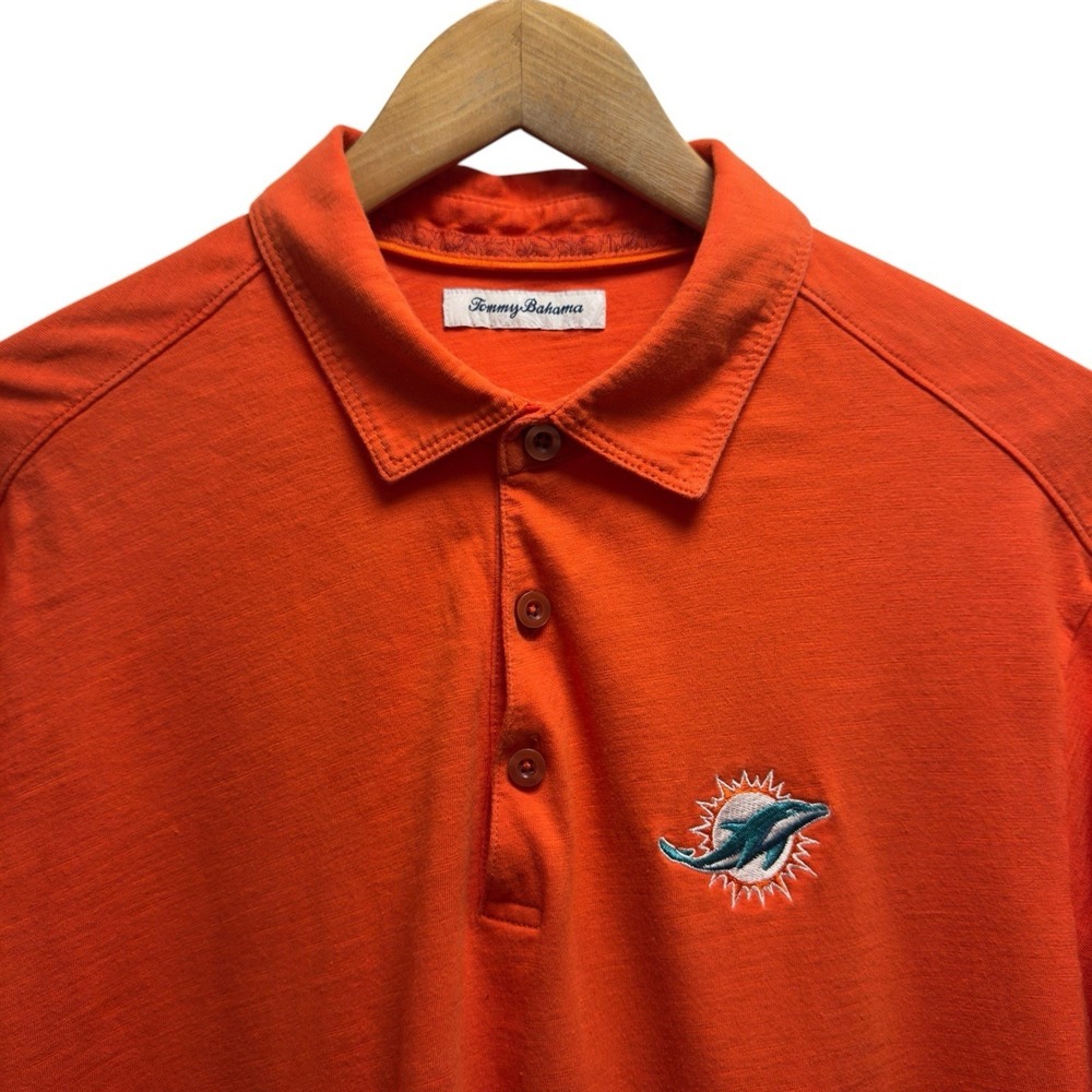 Tommy Bahama x Miami Dolphins NFL Mens Large Orange Cotton Embroidered Logo Polo